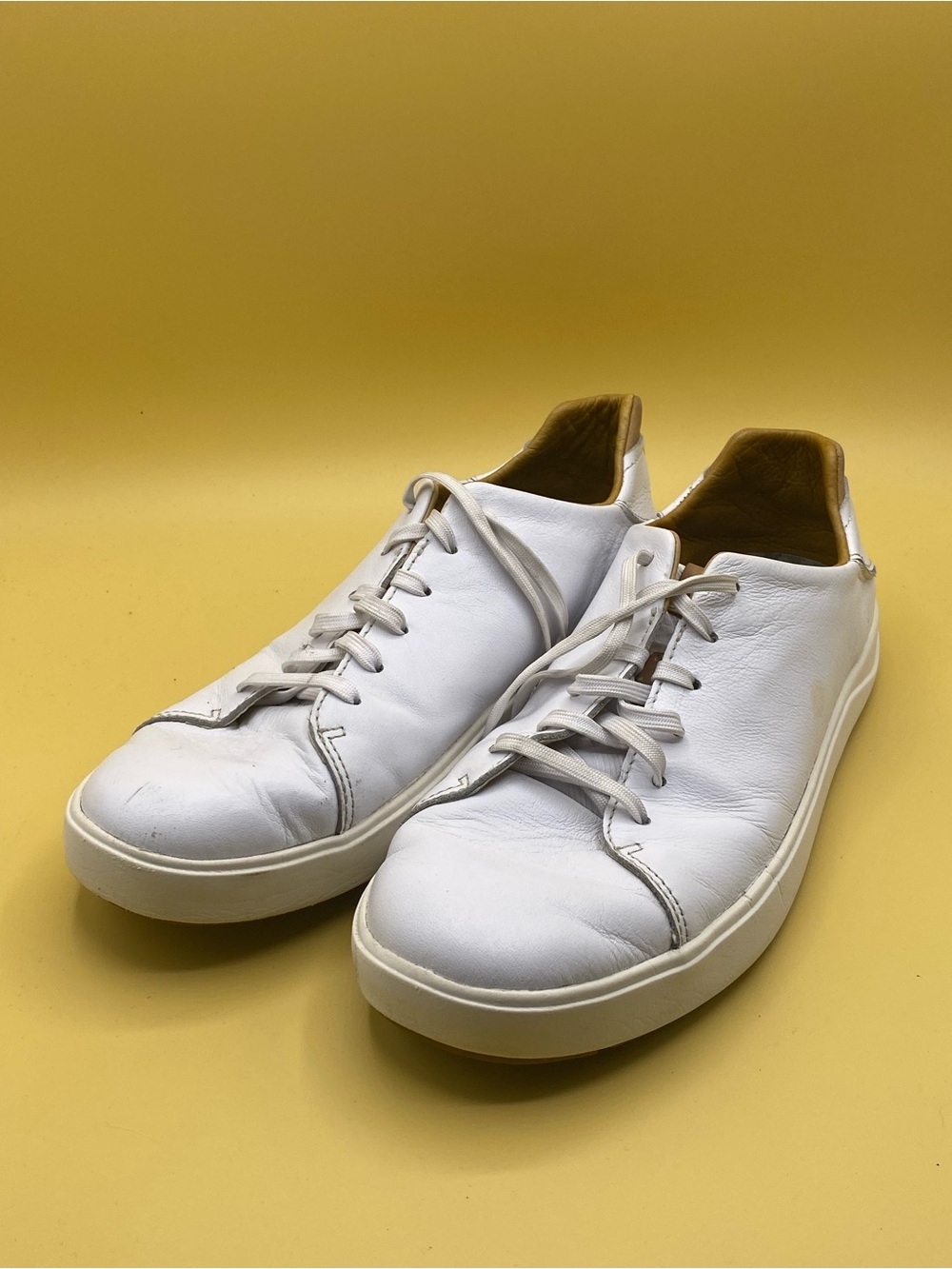 OluKai White Leather Sneakers with Tan Heel - Picture 4 of 5